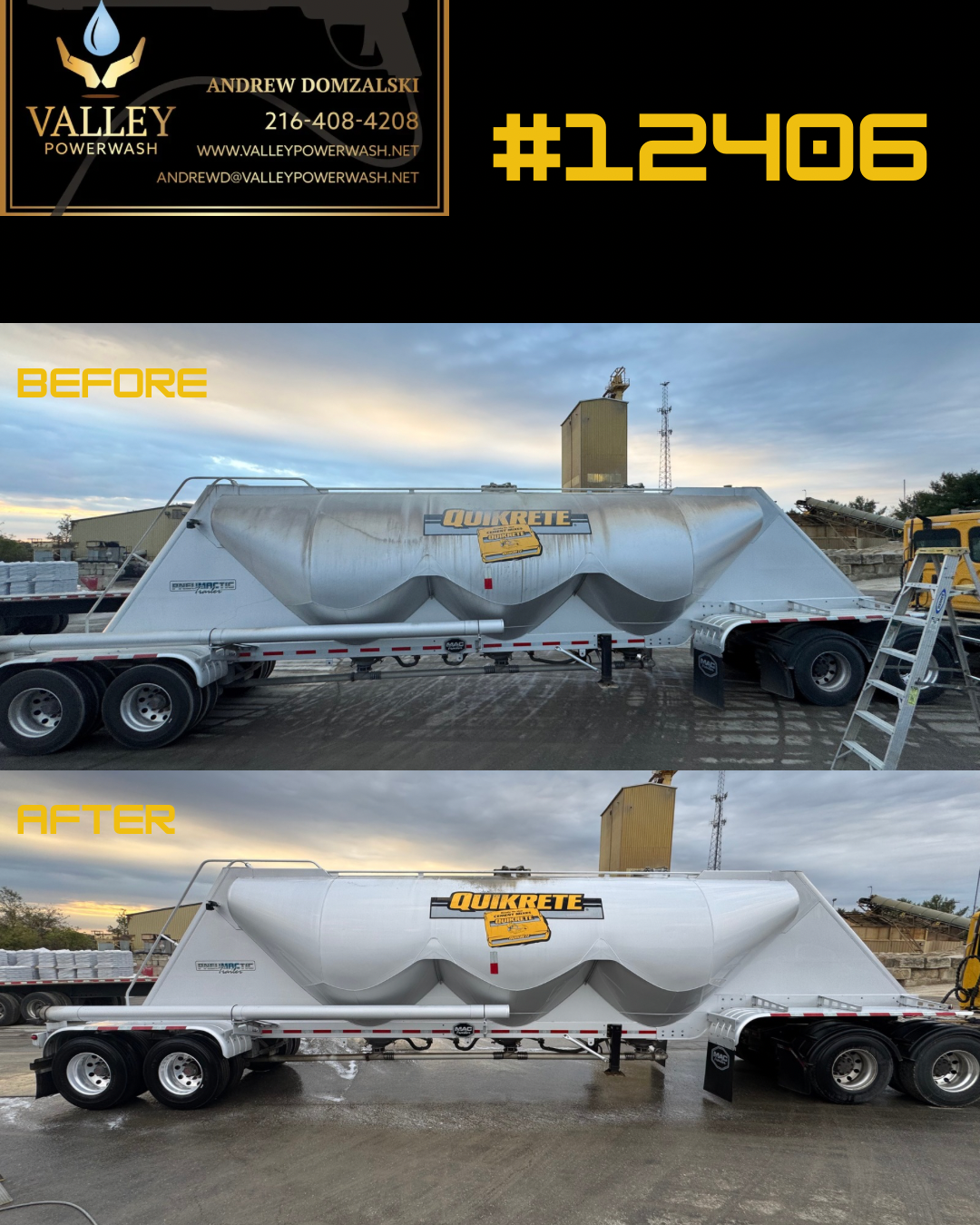 Quikrete tanker before and after fleet washing