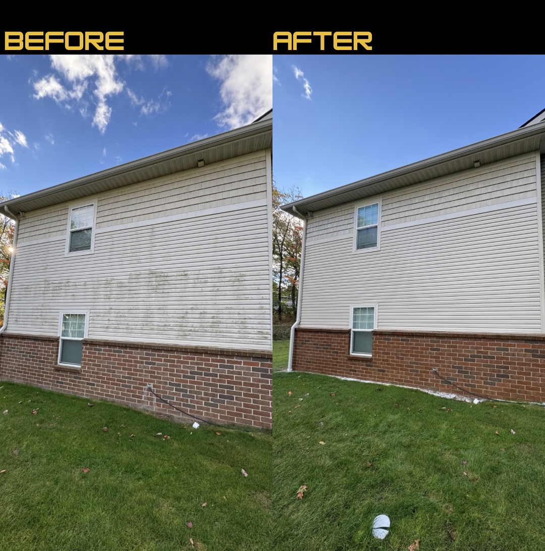 Residential siding before and after house washing